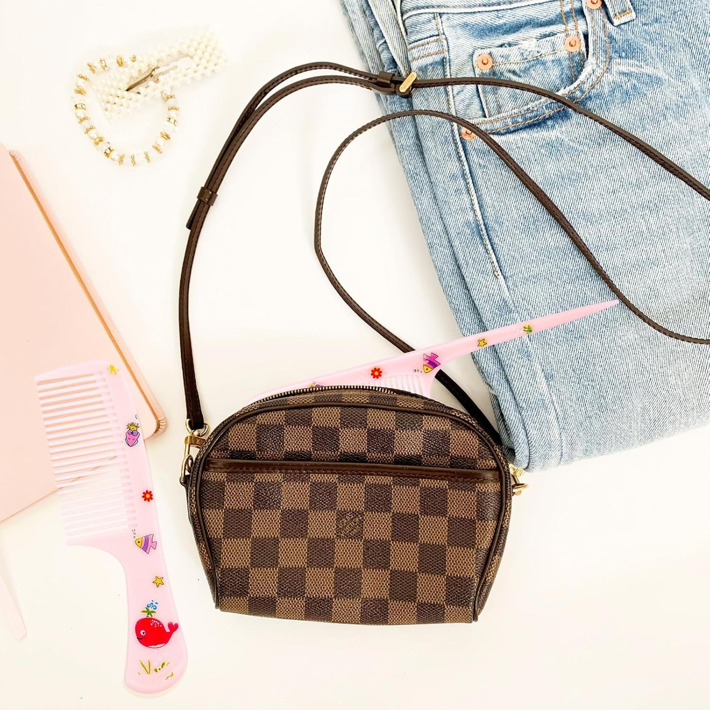 2pcs Cute Hair Comb Set, Fine Tooth & Rat Tail Styling Comb Mini Baby Plastic Hairbrush Tools Accessories for Toddlers Kids Women All Hair Types (Pink Whale)