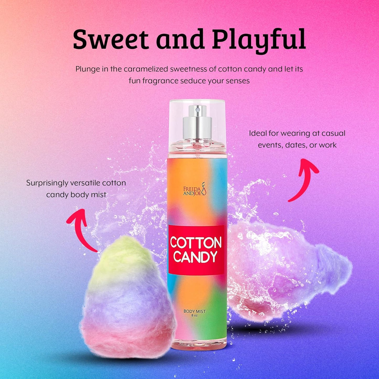 Cotton Candy Body Mist Spray 8 oz Fine Fragrance, Gift for Her Sweet and Playful Scent