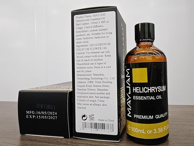 Helichrysum Essential Oil, MAYJAM Pure Essential Oils for Diffusers, 3.38FL.OZ/100ML Large Volume Helichrysum Oil with Premium Glass Dropper