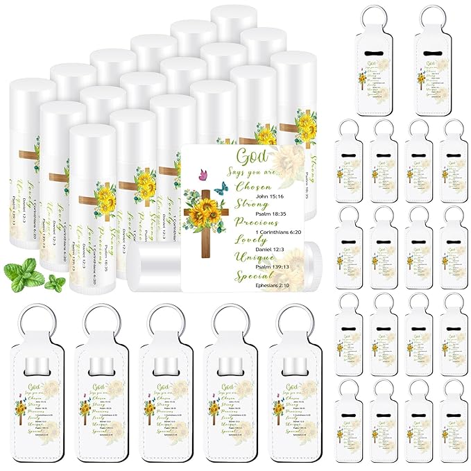 18 Sets Christian Gifts for Mom Bulk Women Church Gifts Scripture Bible Verse Lip Balms Lipstick Holder Keychains Faith Religious Inspirational Party Favors for Teacher Mother(Bible)