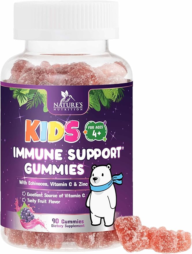 Kids Immune Support Gummy - Vitamin C, Zinc & Echinacea, Daily Children's Immune Support Gummies for Kids Ages 4 and Up, Nature's Vitamins for Kids, Vegan & Non-GMO, Natural Berry Flavor - 90 Gummies