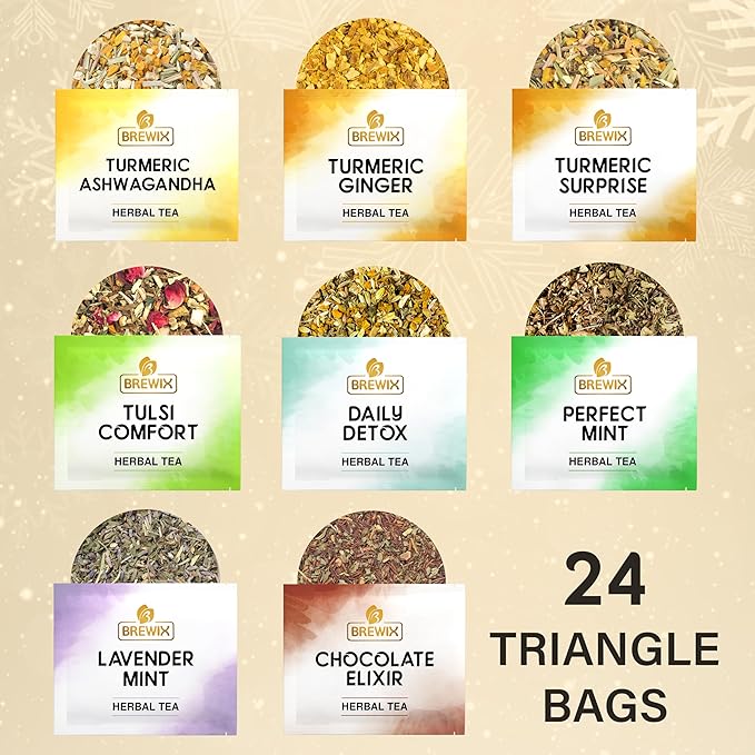 BREWIX, Herbal & Tea Gift Calendar, Advent Calendar 2024 Tea Bags | Limited Edition I 24 Unique Flavors | Best for Birthdays, Anniversaries & Holidays | Christmas Advent Calendar 2024 for Adults, Adult Women and Men