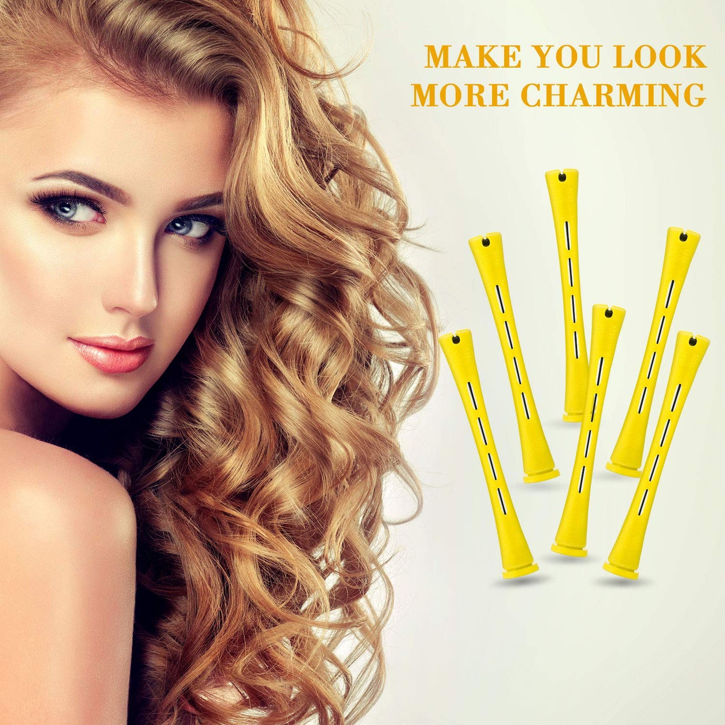 24 Pieces Hair Perm Rods Plastic Cold Wave Perming Curlers Hair Rollers with Steel Pintail Comb Rat Tail Comb Tools for Hairdressing Styling(Yellow,0.28 Inches)