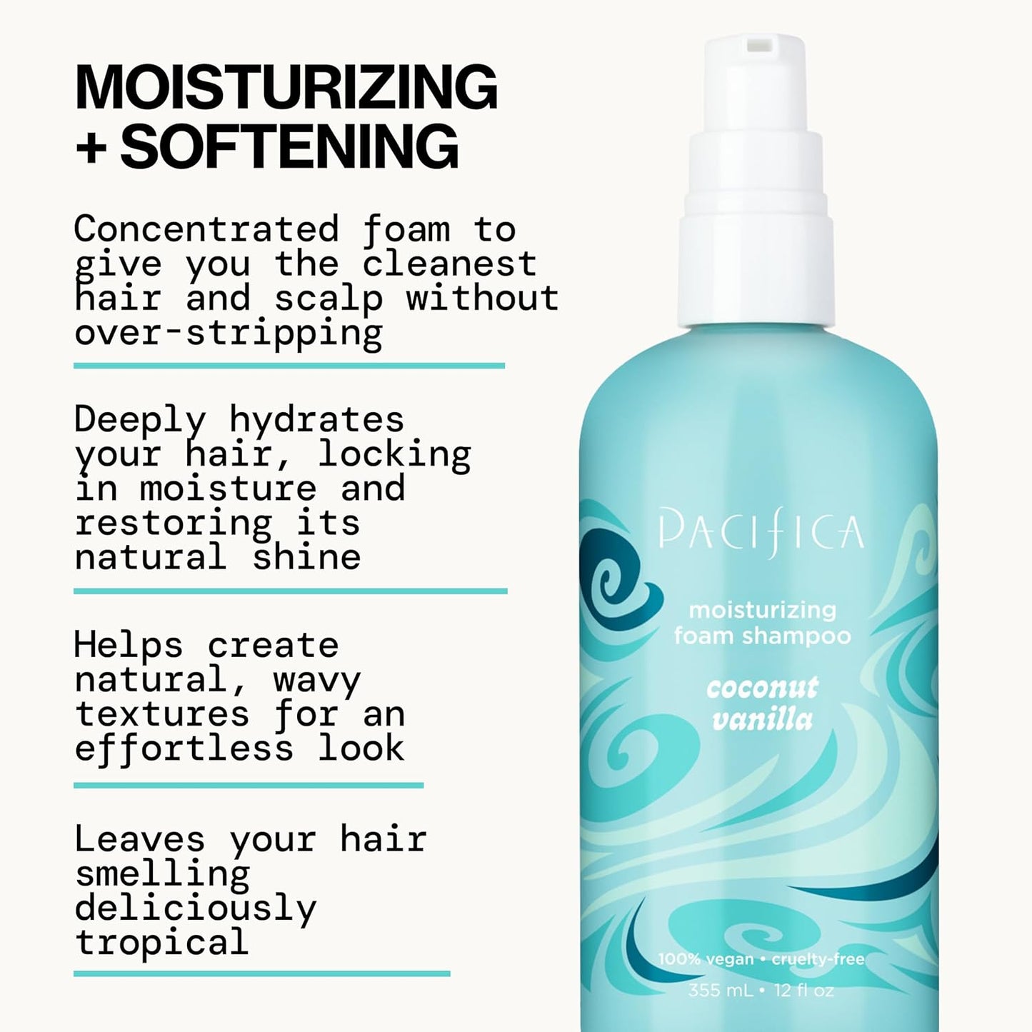 Pacifica Coconut Vanilla Moisturizing Foam Shampoo – Hydrating Foaming Shampoo for Dry, Dull or Damaged Hair, Lightweight Lather, Sulfate-Free Clean Beauty Vegan & Cruelty-Free Dermatologist Tested