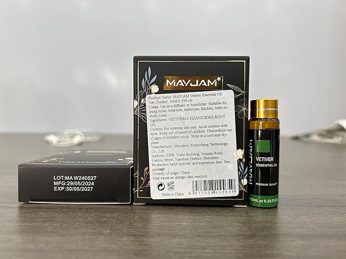 Vetiver Essential Oil, MAYJAM 10ML/0.33FL.OZ Premium Vetiver Oils for Soap Candle Making, Diffuser, Bedroom, Living Room, Office
