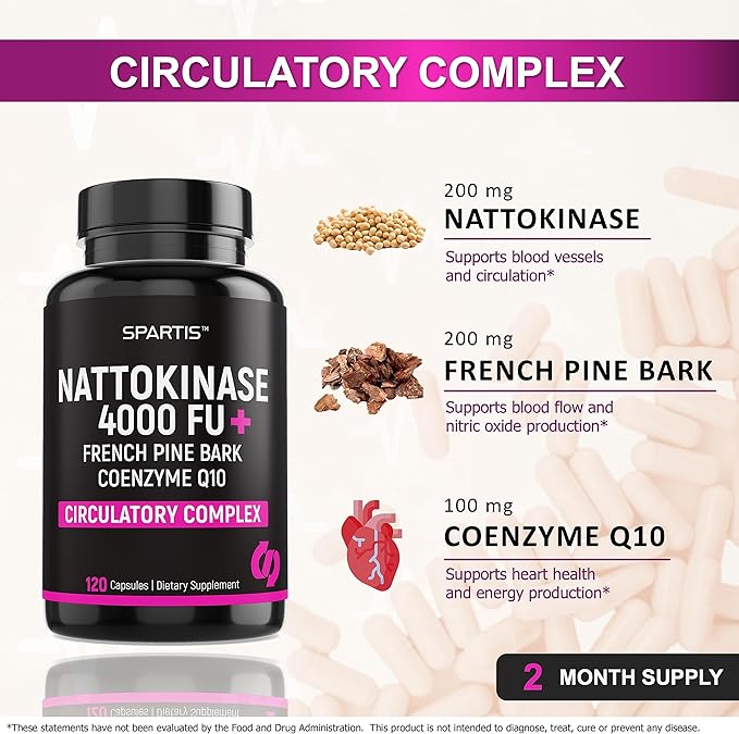 Nattokinase Supplement 4000 FU CoQ10 100mg 200mg with 1 at 120-Caps)