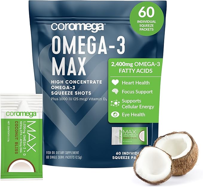 Coromega MAX High Concentrate Omega 3 2400mg Omega-3s Omega-3s with 3X Better 60 Single