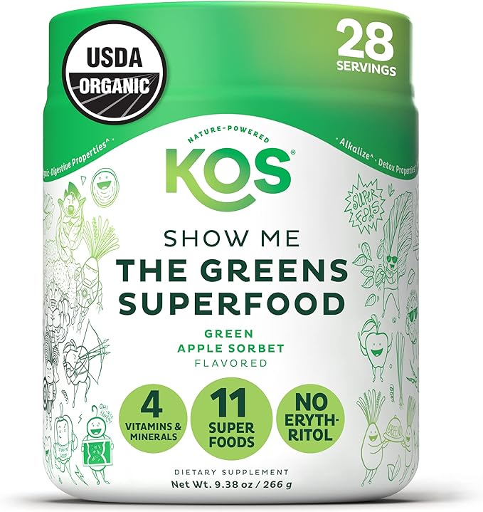 KOS Organic Super Greens Powder Erythritol Free 28 Servings