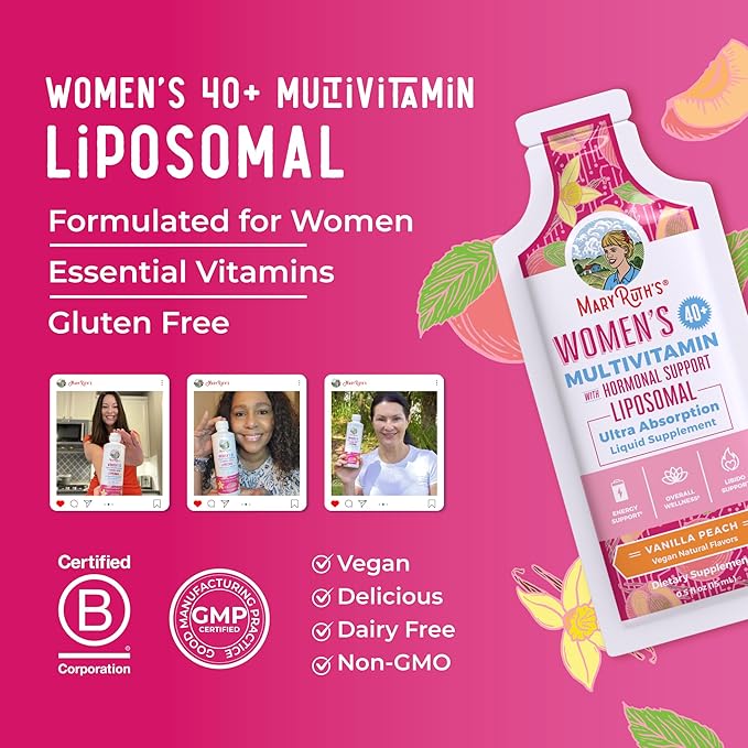 MaryRuth Organics Multivitamin for Women 40 | Womens Multivitamin Liposomal | Immune Support Supplement | Energy Supplements & Sleep Aid | Methylated Multivitamin | Vegan | Sugar Free | 14 Servings