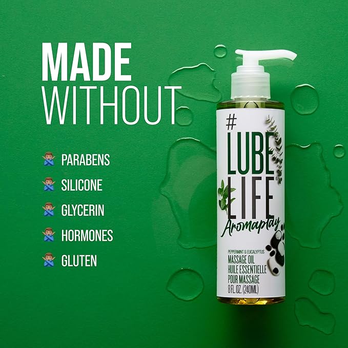 #Lube Life Aromaplay Eucalyptus and Peppermint Massage Oil, Aphrodisiac, Essential Oil for a Revitalizing Full Body Aromatherapy Massage, 8 Fl Oz