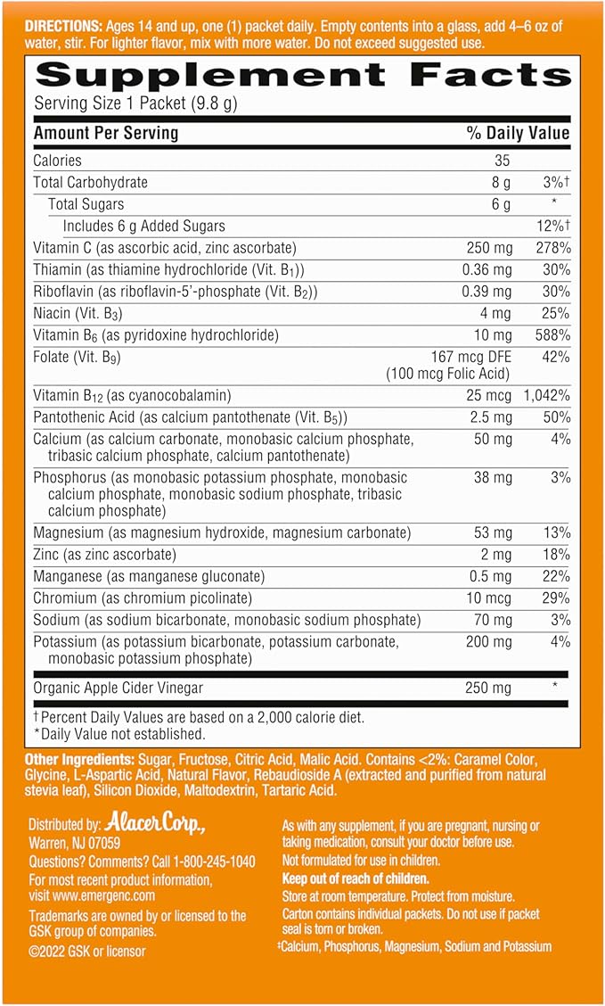 Emergen-C Apple Cider Vinegar Vitamin C 18 Count