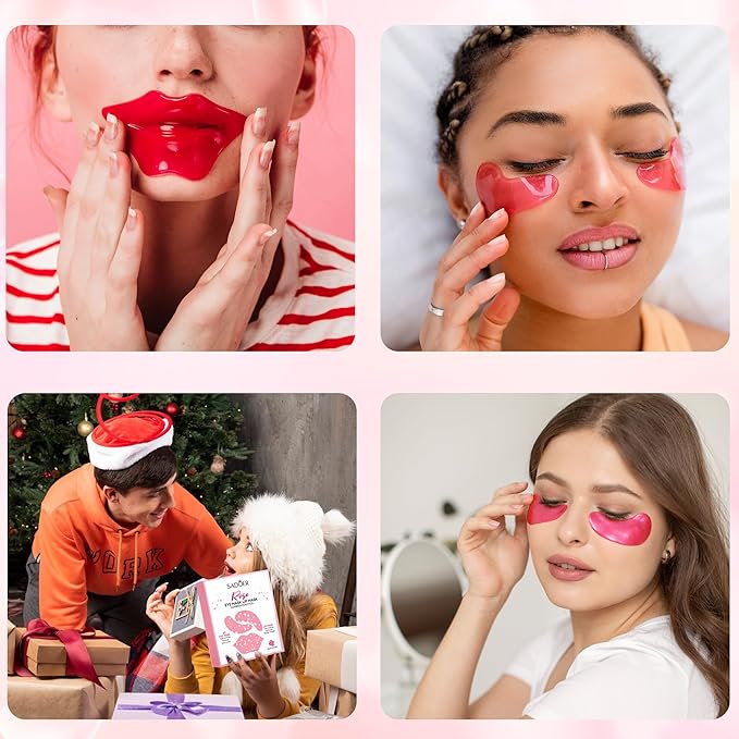 20 Pair Rose + 10 Pair Aloe Vera Under Eye Mask & Lip Mask Skincare Set, Lip Patches & Under Eye Patches for Puffy Eyes, Dark Circles, Dry Lips Lines, Moisturizing for Women & Men Skincare