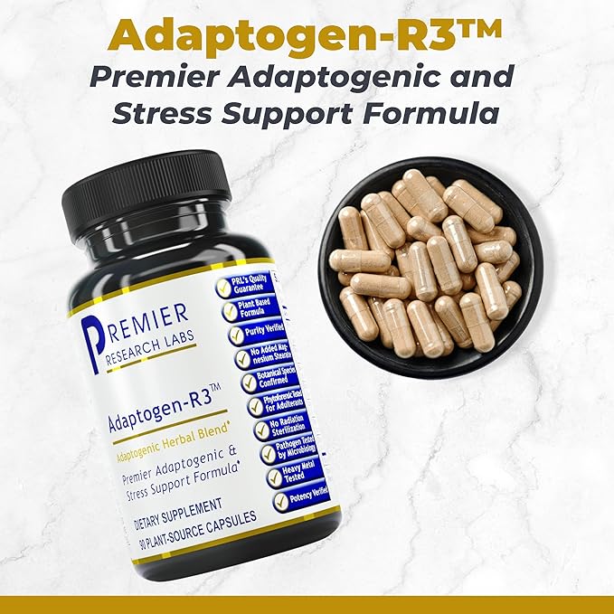 Premier Research Labs Adaptogen-R3: Adaptogen Supplements, Adaptogens, Rhodiola Rosea Supplement with Maca Root, Adaptogen Complex for Stress, Heart & Metabolic Health - 90 Vegetarian Capsules