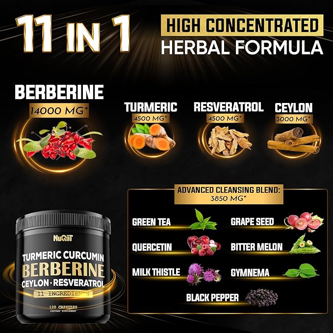 Berberine Supplement 14000mg Turmeric Curcumin 4500mg 4500mg & 120 Capsules