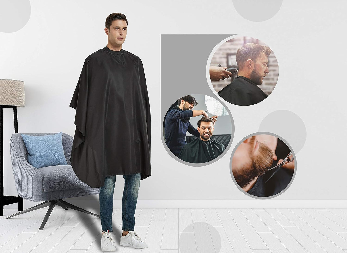 PERFEHAIR Salon Hair Cutting Cape with Soft Silicon Neck Collar, Professional Anti-static Barber Cape for Shampoo, Haircut and Styling-Black-53 x 57 inches