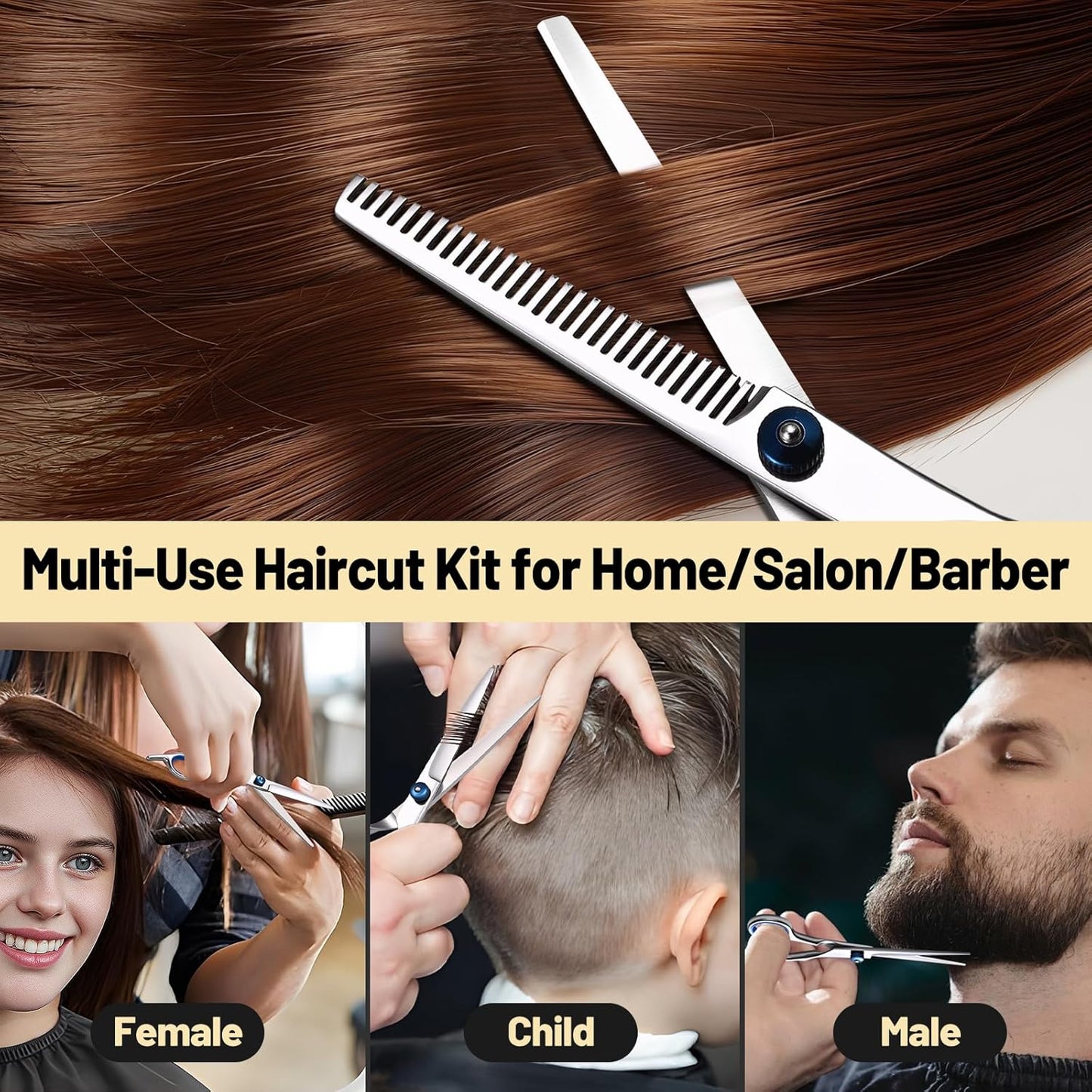 Hair Cutting Scissors Set, Professional Stainless Cutting Hair Scissors, Barber Hair Cutting Scissors Thinning Shears Sharp Blades Hairdresser Haircut for Women/Men/kids, LFJ1234