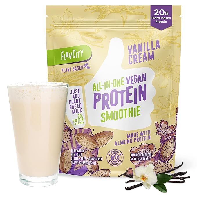 FlavCity All-in-One Vegan Protein Powder Smoothie, Vanilla 20g of