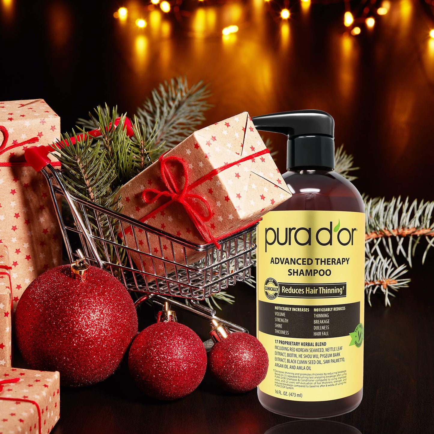 PURA D'OR 16 Oz Advanced Therapy Shampoo Reduces Hair Thinning & Increases Volume, No Sulfate, Biotin Shampoo Infused with Argan Oil, Aloe Vera for All Hair Types, Men & Women