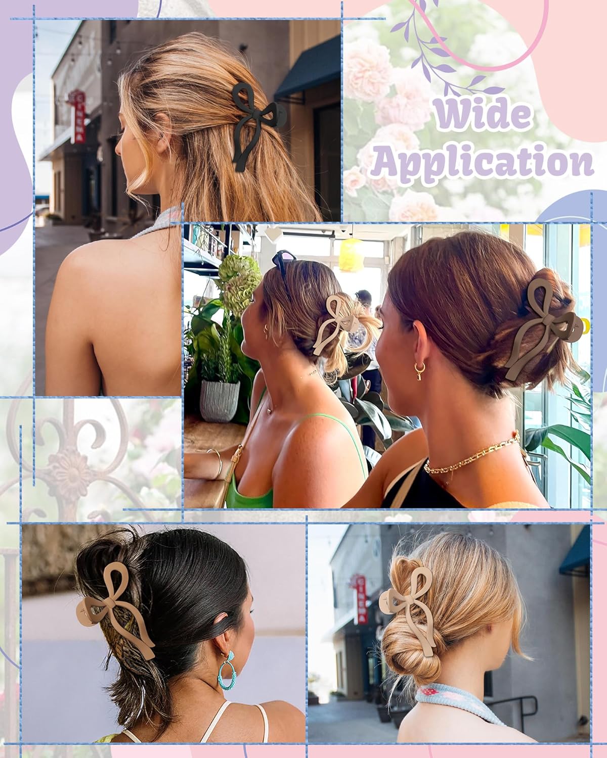 4 PCS Bow Hair Clips Bow Claw Clip for Women Nonslip Large Hair Claw Clips for Thin and Thick Hair Strong Hold Hair Bows (Black+Dark brown+Khaki+Light brown)