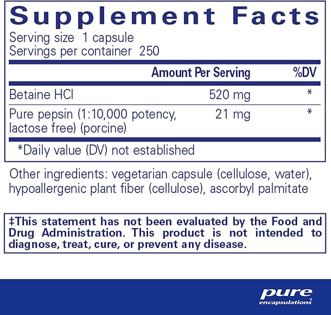 Pure Encapsulations Betaine HCl Pepsin 250 Capsules