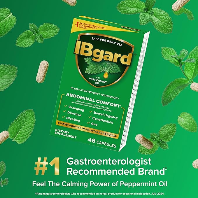 IBgard Gut Health Supplement, Peppermint Oil Capsules for Abdominal Comfort, 192 Capsules (Packaging May Vary)