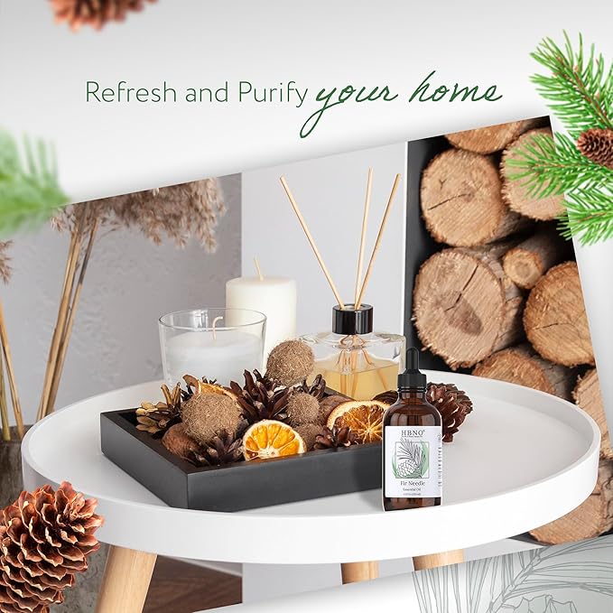HBNO Fir Needle Essential Oil - Huge 4 oz (120ml) Value Size - Natural Fir Needle Oil - Perfect for Cleaning, Aromatherapy, DIY, Soap and Diffuser - Fir Needle Essential Oils