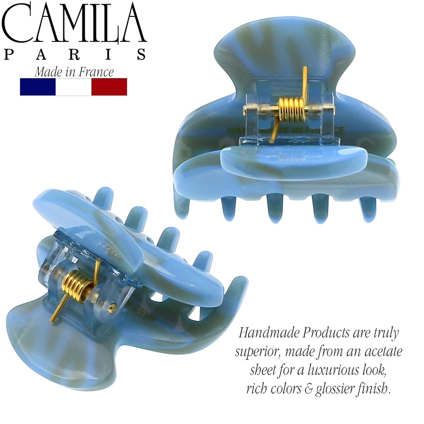 Camila Paris CP3069 French Hair Clip for Women, Handmade, Blue, Small, Girls Hair Claw Clips Jaw, Durable Styling Hair Accessories for Women, Strong Hold No Slip Grip, Made in France
