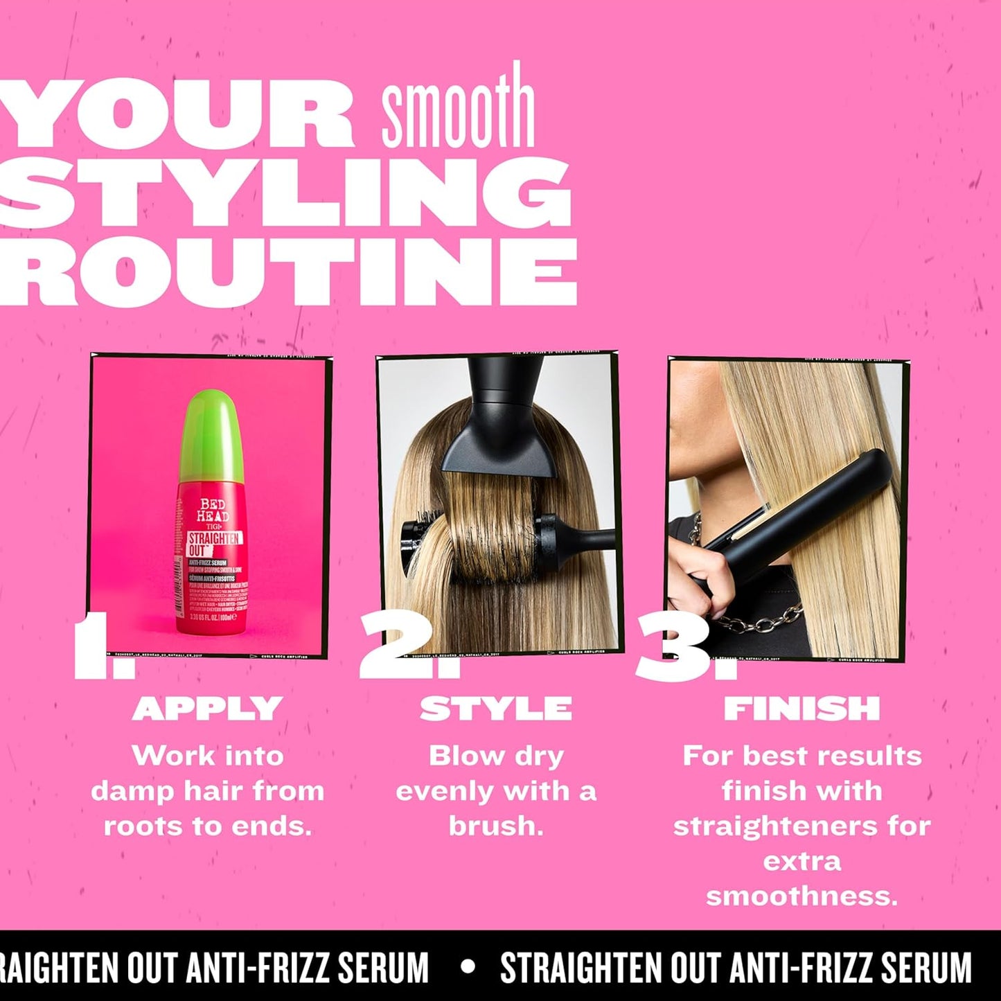 TIGI Bed Head Straighten Out Anti-Frizz Serum for Smooth and Shine, Sulfate-Free Styling Serum for All Hair Types