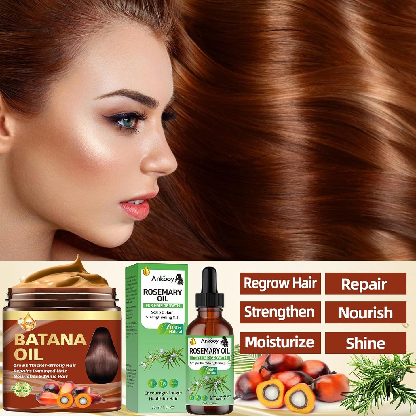 Batana Oil for Hair Growth & Rosemary Oil for Hair Growth,Raw Batana Hair Mask Rosemary Hair Growth Serum,Hair Loss Treatment,Hair Care for Dry Damaged Hair,Promotes Hair Thickness for Men Women