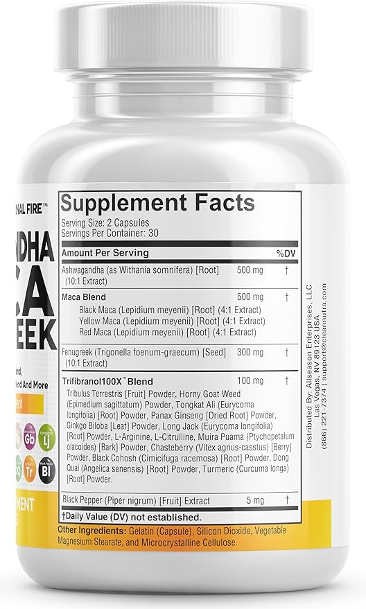 Clean Nutraceuticals Ashwagandha Maca Root Fenugreek 60 Count