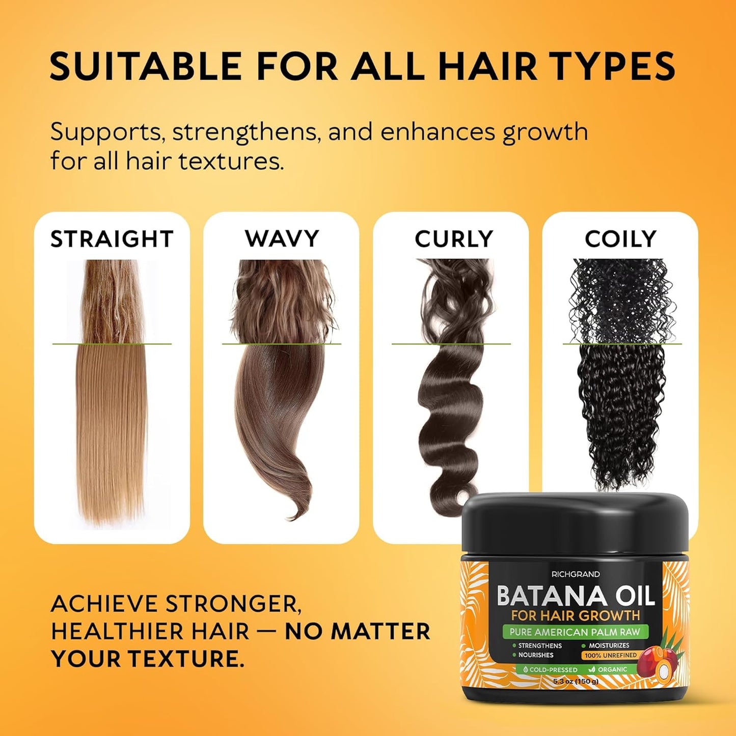 Batana Oil for Hair Growth - 100% Raw & Organic Dr Sebi Batana Oil - Cold-Pressed & Pure Unrefined Batana Hair Mask for Women & Men - Enhances Hair Thickness, Prevents Loss