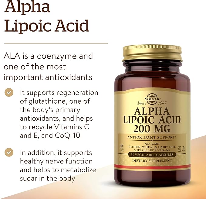Solgar Alpha Lipoic Acid 200 mg, 50 Vegetable CoQ-10 - 50 Servings