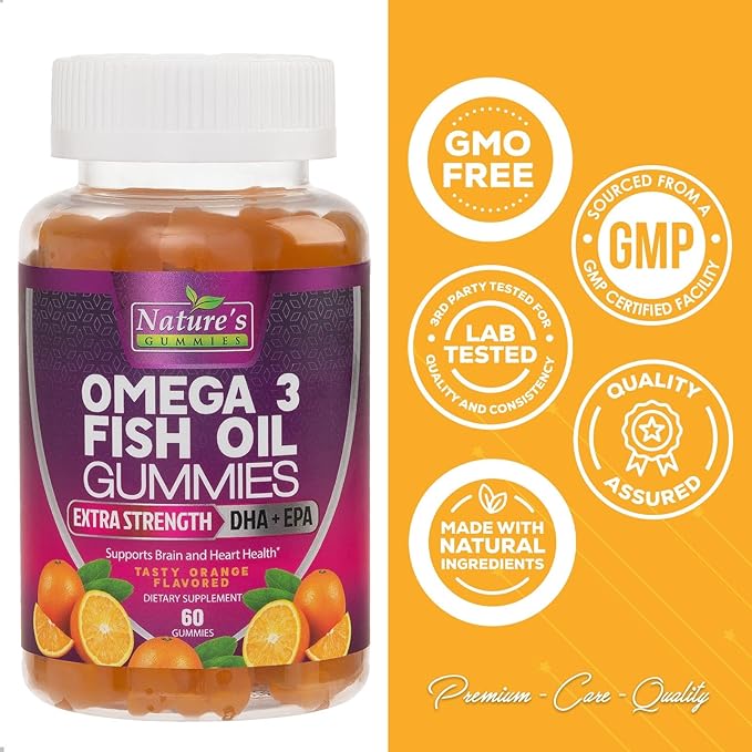 Omega 3 Fish Oil Gummies, Extra 3s DHA 60 Gummies