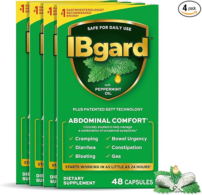 IBgard Gut Health Supplement, Peppermint Oil Capsules for Abdominal Comfort, 192 Capsules (Packaging May Vary)