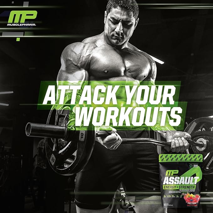 Muscle Pharm Assault Energy & Strength Pre Workout Powder for Men & Women with Beta Alanine, Caffeine, Creatine & Betaine Anhydrous, Pre-Workout Supplements, 30 Servings, Fruit Punch Flavor