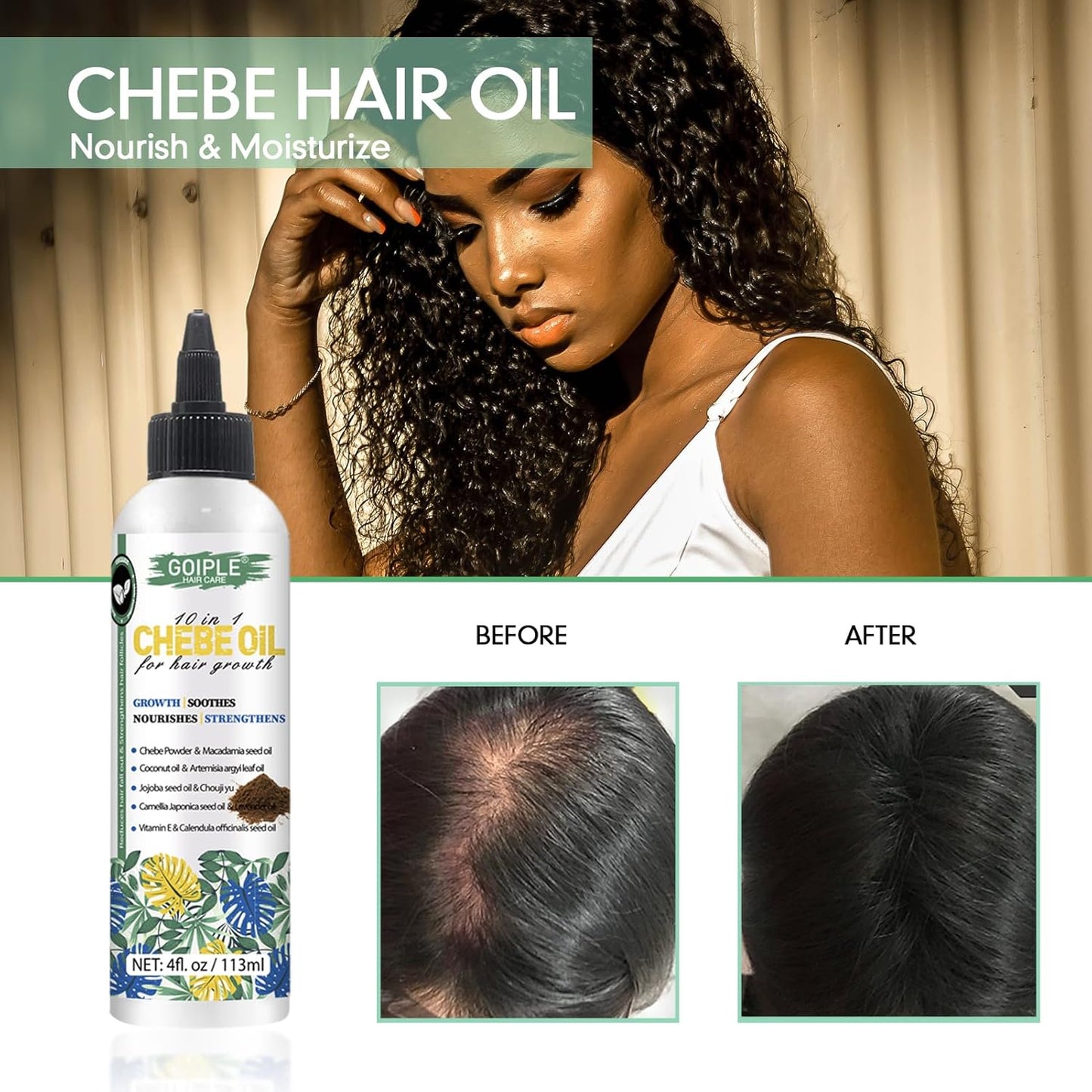 WOZUTUNT 4 FL OZ Natural Chebe Hair Oil for Hair Growth, Moisturizer for Scalp, for All Hair Types