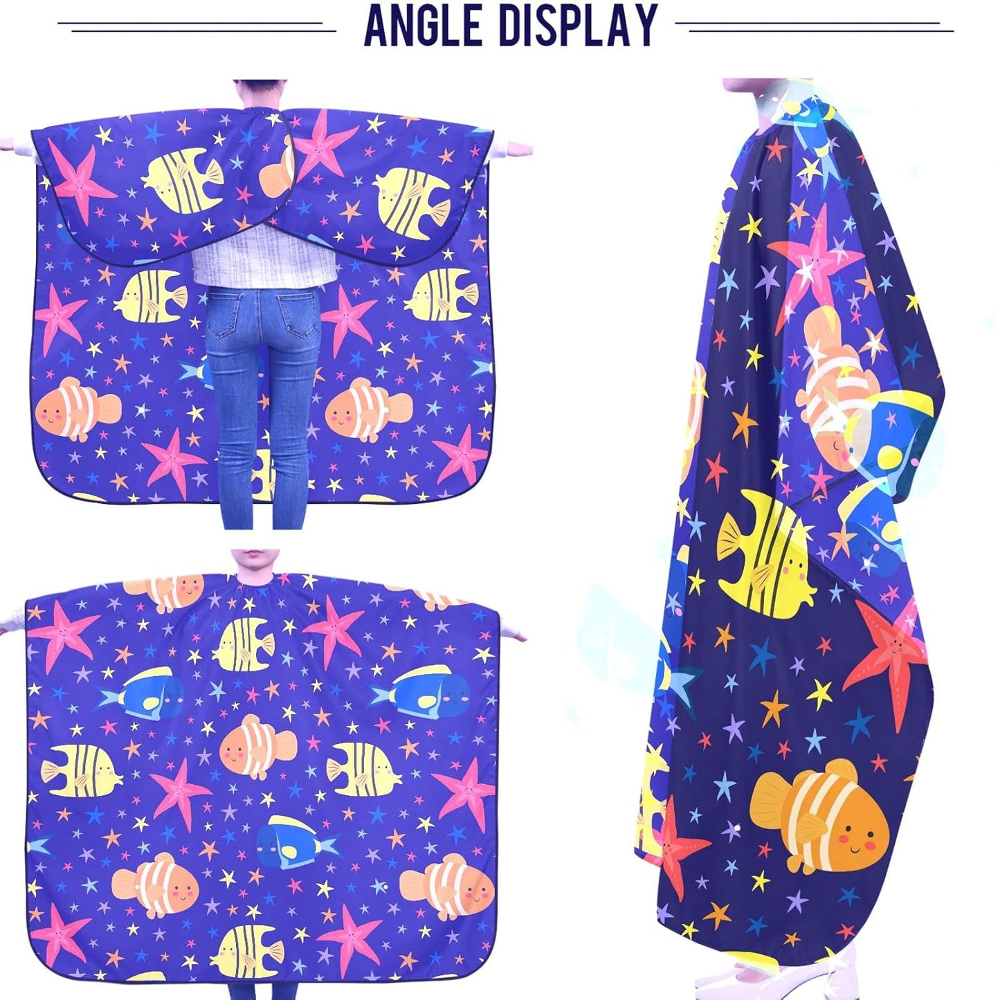 visesunny Barber Cape Sea Fish and Starfish Polyester Hair Cutting Salon Cape Apron Anti-Static Haircut Water-Resistant Shaving Cloth Beard Shaving Bib Hairdressing Cape