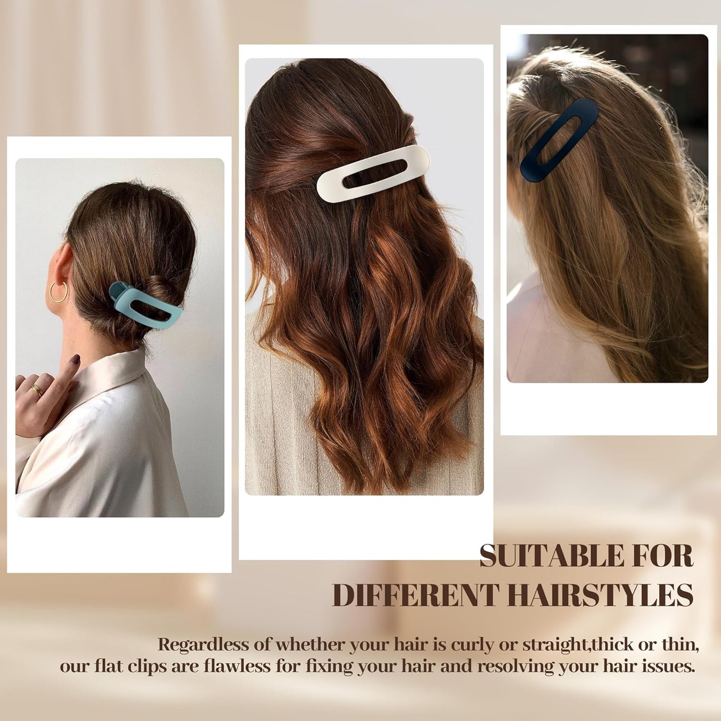 8 Pcs Large Lay Flat Claw Clips for Women French Side Slide Barrettes for Thin Fine Hair Rectangle Alligator Hair Accessories,Matte Blue Beige