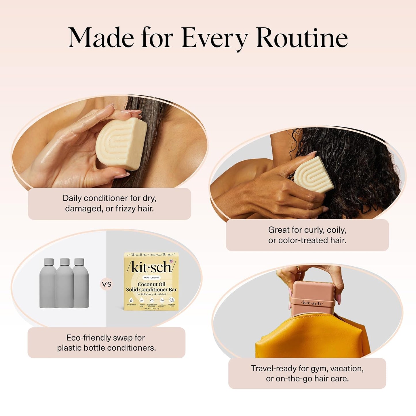 Kitsch Coconut Oil Conditioner Bar - Hair Conditioner For Women and Men - Deep Moisturizing, Nourishes, Hydrate & Soften Damaged Dry Hair - Silicone, Paraben & Sulfate Free - 2.7 oz