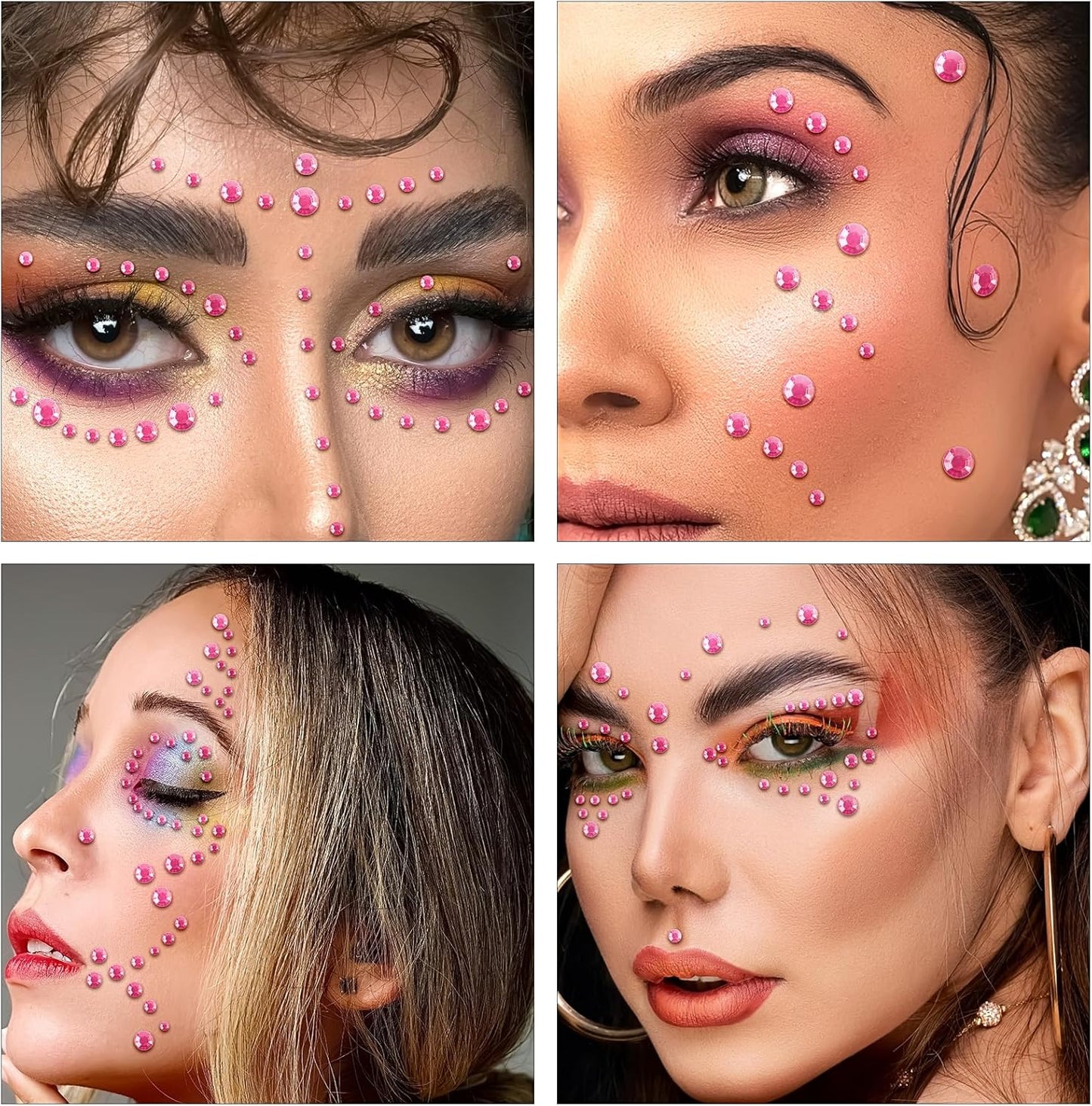 591pcs Face Gems Hair Gems Pearls, Self-Adhesive Face Jewels Eye Rhinestones 3/4/5/6/8 mm Face Gem Stick on, Halloween Makeup Gems Rave Accessories for Face Eyes Body Makeup (11.Light Pink)