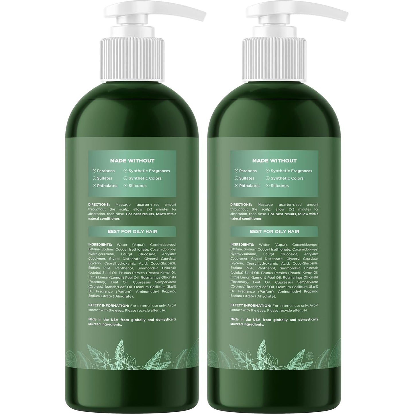 Clarifying Shampoo for Oily Hair and Scalp - Deep Cleansing Shampoo Build Up Remover with Rosemary Oil - Degrease Shampoo for Greasy Hair & Scalp - Vegan Color Safe Sulfate & Paraben Free (2 Pack)