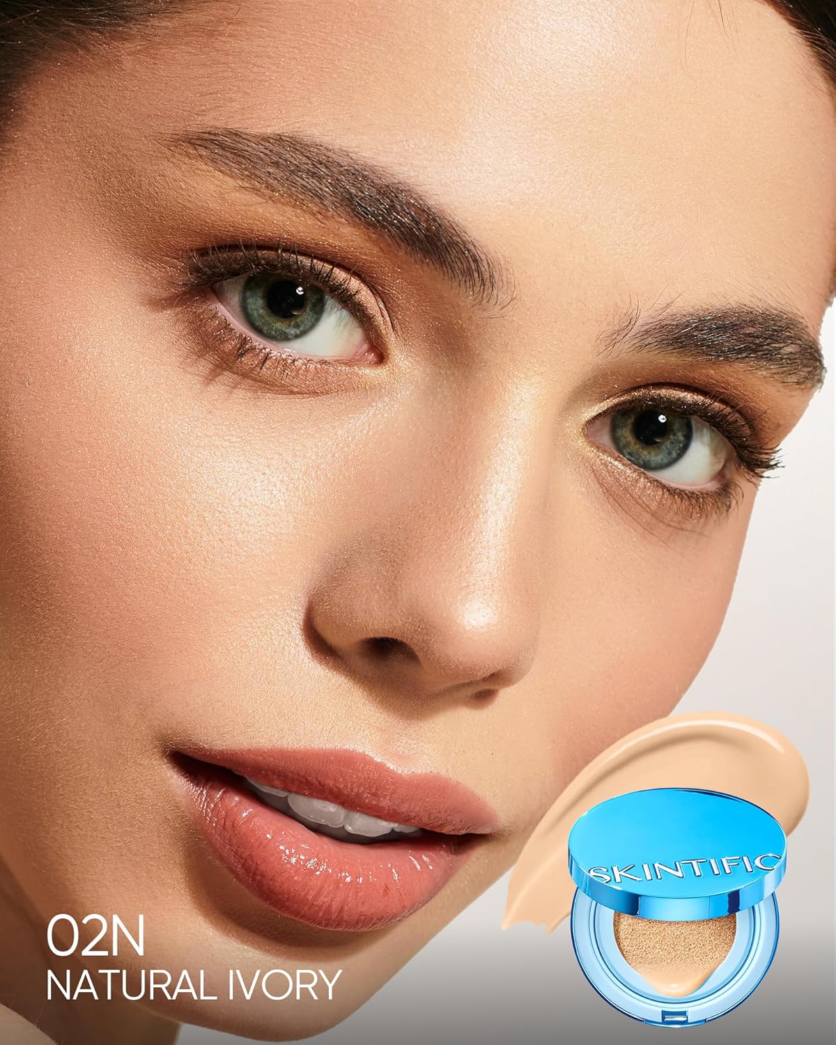 Velvet Matte Cushion Foundation Blue Ultra Cover Powder Foundation, 12h Oil-Control, Lightweight, Long-Lasting, Waterproof Korean Cushion Makeup(#02N Natural Ivory)