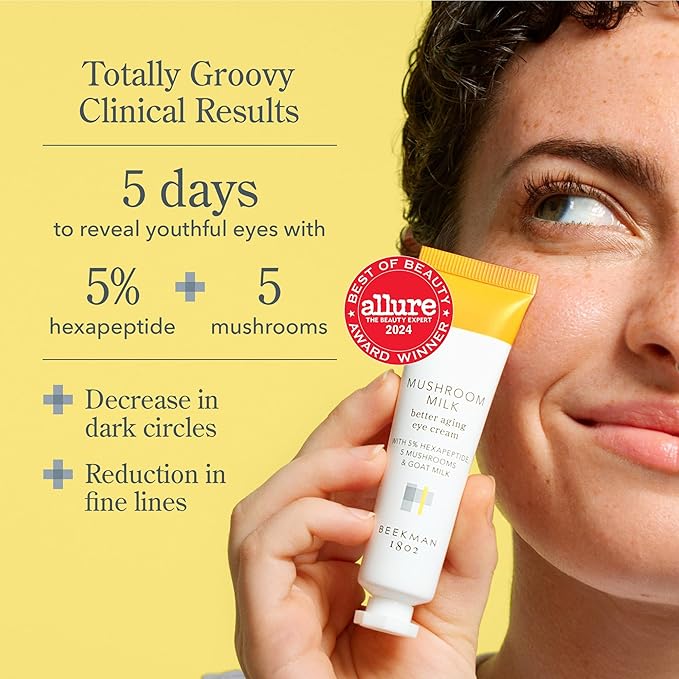 Beekman 1802 Mushroom Goat Milk Eye Cream - Clinically Proven Anti-Aging Eye Treatment for Dark Circles & Fine Lines - With Kojic Acid, Hexapeptide & Mushrooms - Fragrance-Free, Cruelty-Free