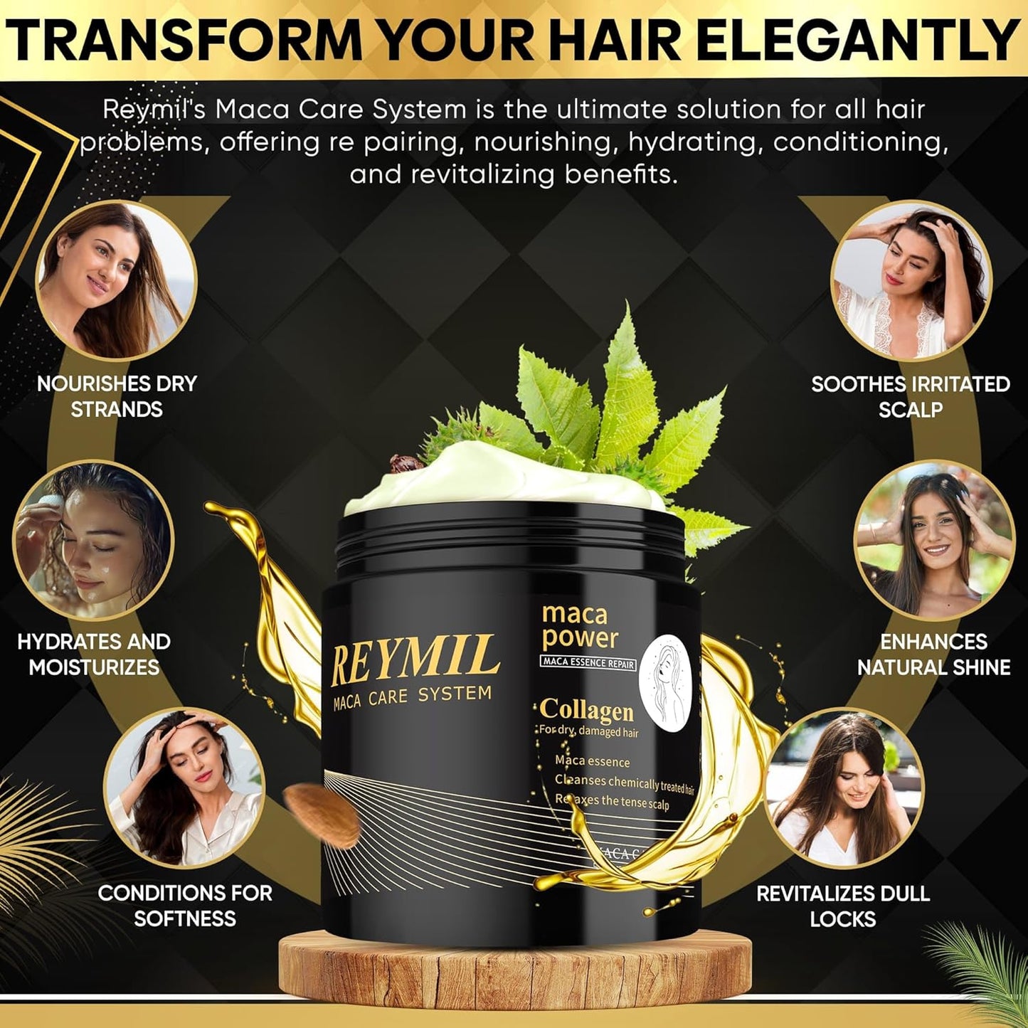 REYMIL-Collagen hair mask - hair treatment for dry damaged hair - Collagen Hair Treatment Deep Repair Conditioning Argan Oil Shine and Softness for Healthy Hair -16.9onz mascarilla para el cabello