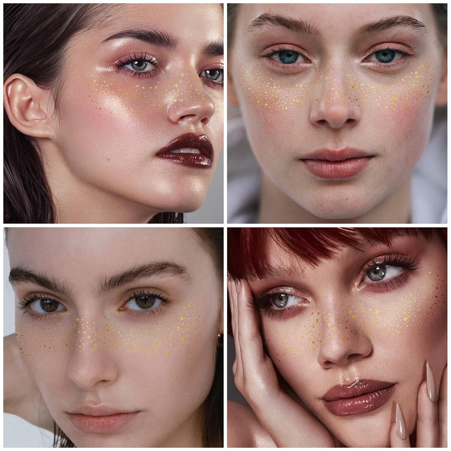 6PCS Glod Glitter Freckles Tattoo, Gold Freckles Temporary Face Tattoos, Gold Star Freckle, Body Face Glitter for Women Girls, Waterproof Long-Lasting Party, Festival, Concert Makeup Accessories