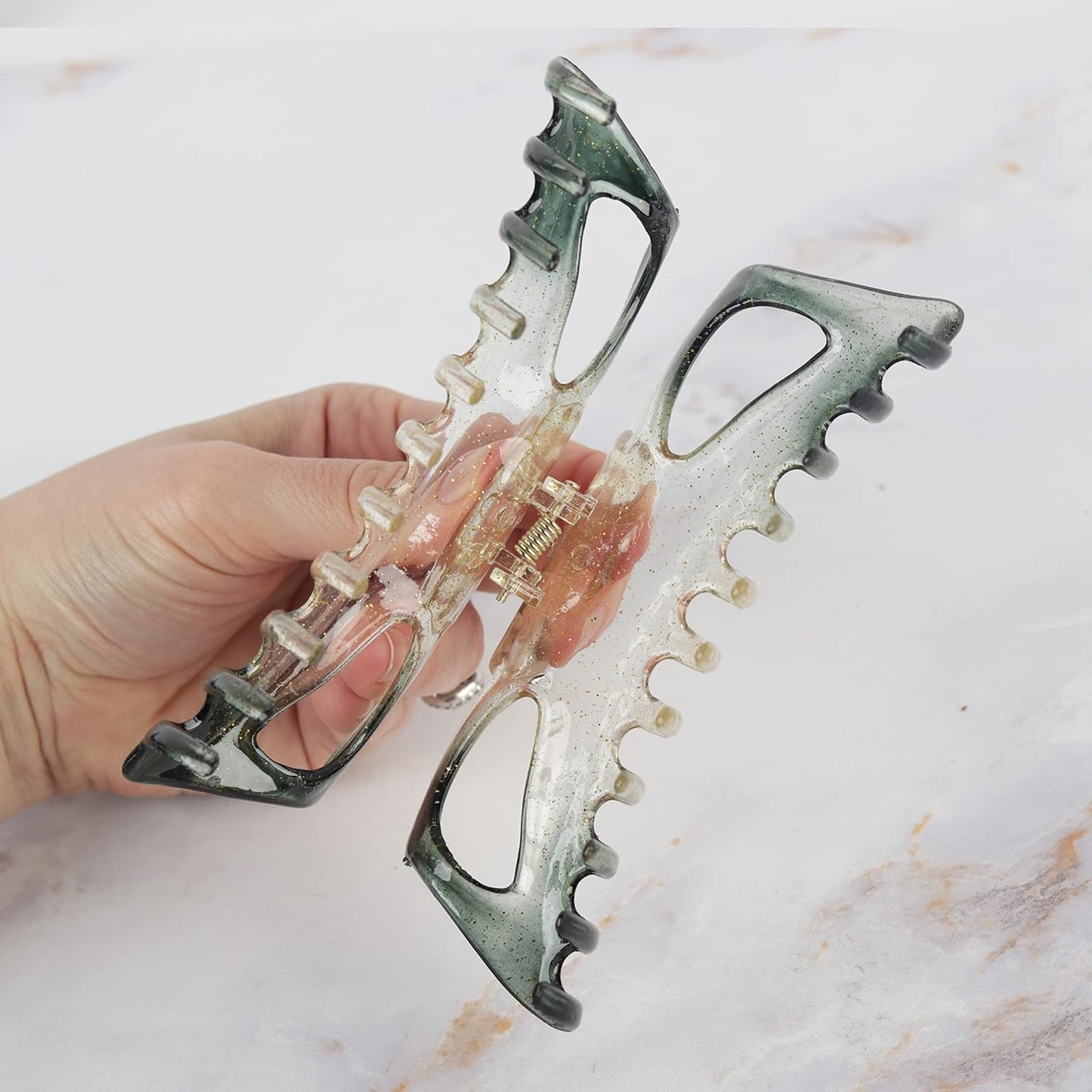 Women's Jumbo Jaw Clip Extra Large Marbelized Hair Claw (Glitter Grey)