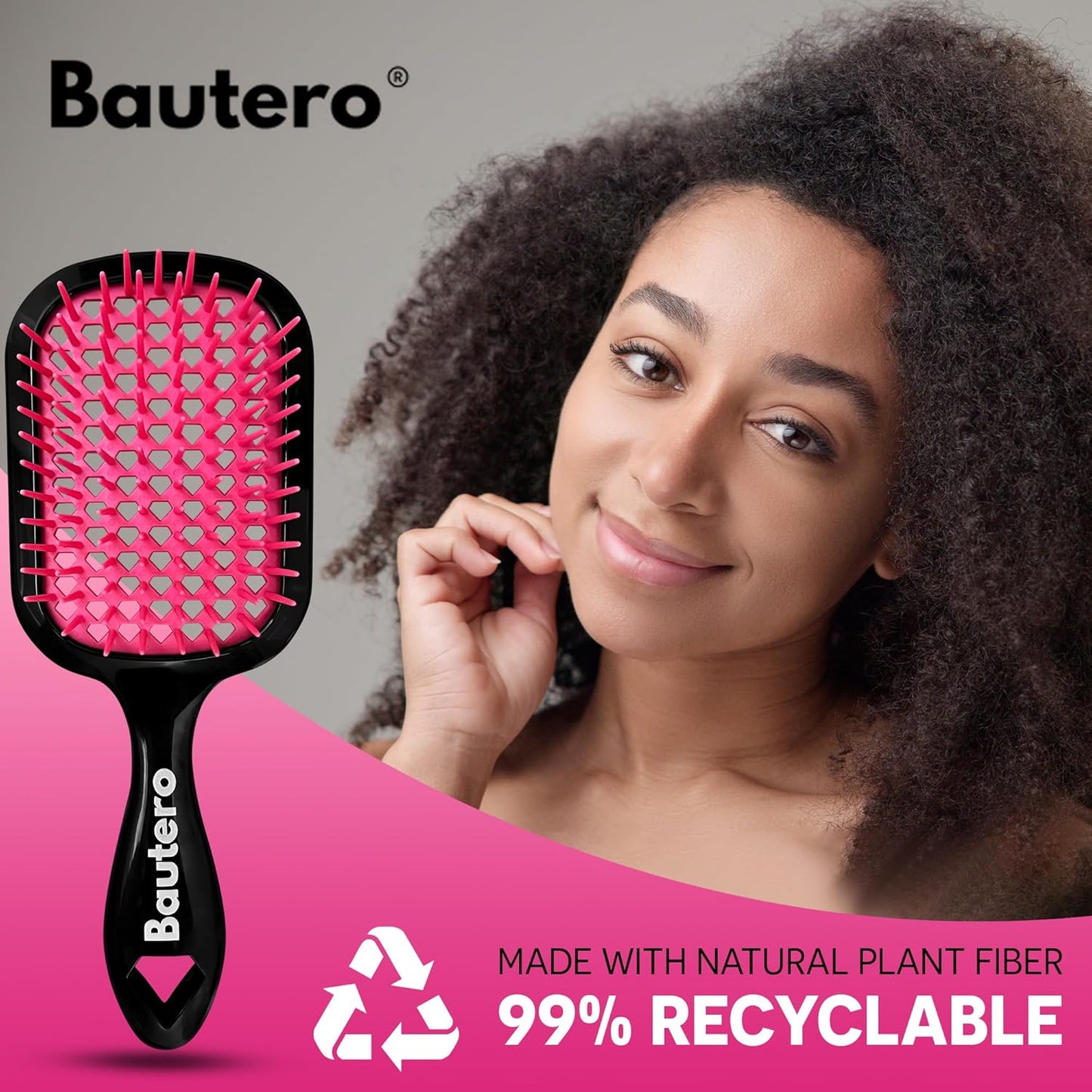 Detangling Hair Brush Sakura Blossom with Anti-Static Bristles, Black Pink, 8.9x3.15 Inch, 106 Flexible Bristles, Lightweight Ergonomic Design for Wet Dry Hair, Pain-Free Knot Removal