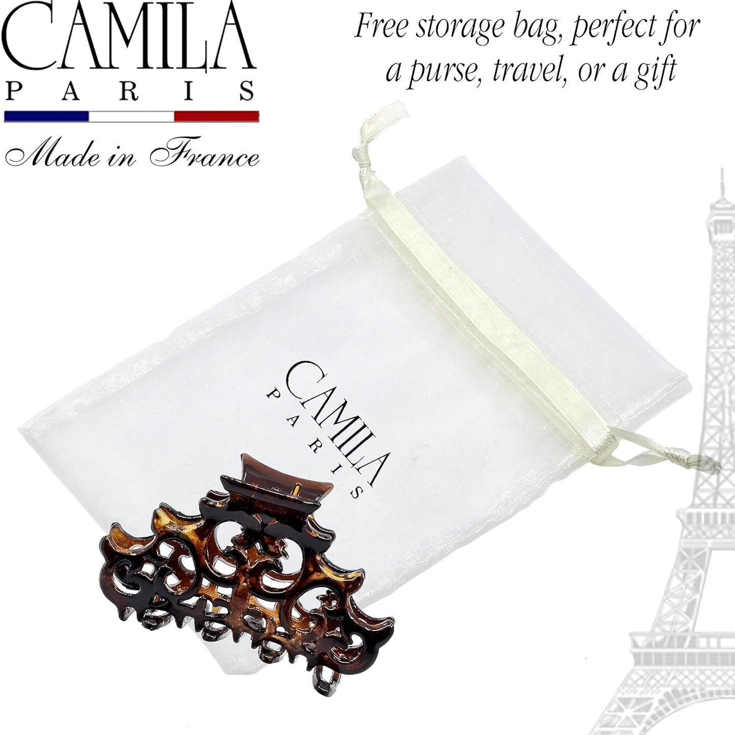 Camila Paris NV105 French Hair Clip for Women, Girls Hair Claw Clips Jaw Fashion Durable and Styling Hair Accessories for Women, Strong Hold No Slip Grip, Made in France