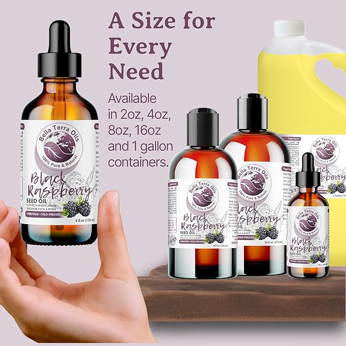 Bella Terra Oils - Black Raspberry Seed Oil 4oz - A Mélange of Antioxidants & Essential Fatty Acids, Offering the Skin the Finest of Nature's Nourishing Secrets