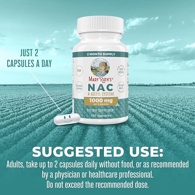 MaryRuth Organics Nutritional Supplement Capsule, N-Acetyl 2 Month 1000mg Per 120 Count